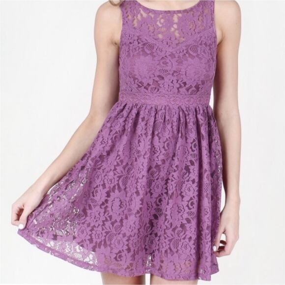 Altar'd State Purple Lace Fit and Flare Dress. Size L - Picture 1 of 5